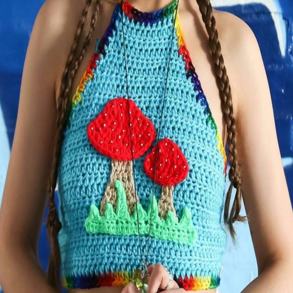 Magic Mushroom Crop Top/Halter Top - Picture 1 of 4